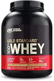 OPTIMUM NUTRITION Gold Standard 100% Whey Protein Powder, Salted Caramel, 2.27kg - [2024/2025 plastic neck band packaging may vary]