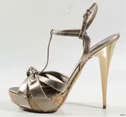PRADA MIU MIU gray metallic leather 40 10 T-strap open-toe shoes NIB $790