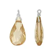 4 CZ Sterling Silver Flat Briolette Dangle Charm Earring Beads Champagne #98352