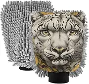 XYMZR Absorbent Microfiber Car Wash Mitt Snow Leopard Flower, Funny Cute Anime Scratch Free for Cars Cleaning, Home Cleaning Mitts, 2 Pack, 10.24” L x 7.09” W
