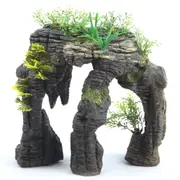 Kazoo Greystone Arch with Plant Fish Tank Ornament- Medium