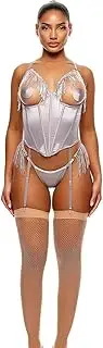 [ForPlay] Women's Peep Show Sequin Fringe Bustier Lingerie Set