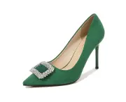 Women's Pumps Heels Closed Pointed High Heels Toe Slip on Shoes-green