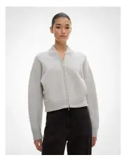 [Witchery] Wool Knit Bomber Jacket in Light Grey Marle