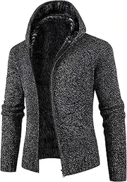 [Generic] Mens Regular Fit Hoodies Stand Collar Cardigan Full Zip Fleece Lined Cardigan Sweaters Zip Up Hooded Knitted Sweaters