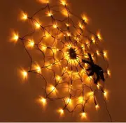 Halloween 12m 70 LED Spider Web Lights with 30cm Spider Battery Power for Room Porch Window Yard Outdoor Decoration Color Warm Yellow