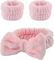 FRAINBOWZ Women's Spa Makeup headband set, sponge skincare headband and absorbent wristband for makeup remover skincare fashion (Pink-B)