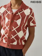 Reiss Paprika Red/Off White Terrazzo 3-9 yrs Geometric Embroidery Knit Shirt (AP0422) | $110