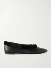 [STAUD] STAUD - Faux Fur-trimmed Leather Ballet Flats - Black - IT40 IT 40 Black