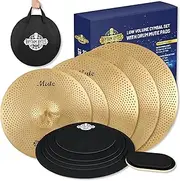 Low Volume Cymbal Pack With Drum Mute Pads - 5pcs Quiet Cymbal Set (14"/16"/18"/20") & 6pcs Dampeners (10"/12"/13"/14"/16") - Bass Drum Mute Pad - Cymbal Bag Included