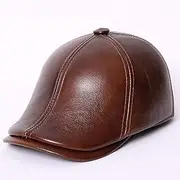 [CVMRBY] Winter Hats,Real Leather Beret Peaked Cap Newsboy Hat Flat Hat with Foldable Ear Flaps Winter Coffee