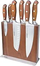 Essteele 7-Piece Japanese Knife Set with Block, Stainless Steel Kitchen Knives, Includes Chef & Bread Knife, Magnetic Block, Carbonised Ash Wood Handle