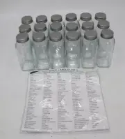 18pcs Spice Jars w/Labels 4oz Empty Square Spice Bottles Clear Glass Black Tops