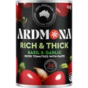 Ardmona Rich & Thick Diced Tomatoes With Paste Basil & Garlic 410g