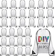 Sieral 30 Pcs Blank Sublimation Drawstring Bags Drawstring Backpack Bulk Heat Press Reusable Polyester Sublimation Bags Cinch Sackpack for Gym Sport DIY Craft, White, White, One Size, Traditional