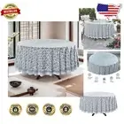 Elegant 60" Light Steel Blue Cotton Tablecloth - Hand Block Print Floral Design