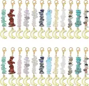 [CHGCRAFT] 24 Pcs 12 Style Gemstone Chips Pendants Mixed Stone Moon Pendant Charms Stone Alloy Moon Charms With Lobster Claw Clasps for Bracelet Necklace Earring Jewelry Making, Mixed Stone, No Gemstone