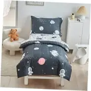 4 Pieces Toddler Bedding Set Space Theme for Baby Boys, Black Astronaut