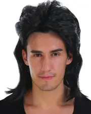 Black Mens Mullet Costume Wig