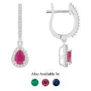 Sterling Silver 6x4mm Pear Shape Ruby 1/3 CTW Diamond Halo Drop Earrings
