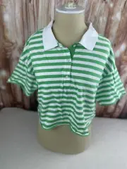 OFFLINE By Aerie Cropped Polo Green Striped Size Small