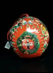 Coca Cola Mini Red Baseball Ornament Wreath Santa Drinking Coke