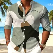 Men's Geometric Abstract Art Shirt Button Up Shirt Stand Collar Shirt Long Sleeve Casual Outdoor Vacation Daily Spring Fall Mandarin Collar Band Collar 3D Prin