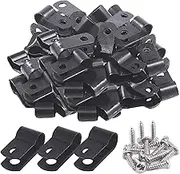 Keadic 60 Pieces 1/4 inch Black Nylon Cable Clamps with Stainless Steel Screws, R-Type Mounting Cord Fastener Wire Clamps for Wire Pipe Management