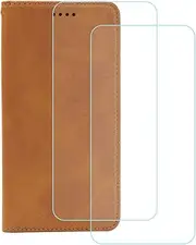 LCEHTOGYE Cover for Vsmart Joy 3 + 2 Slice HD Tempered Glass,Shell PU BracketBumper Protective Back Case - Anti-Scratch Screen Protector for Vsmart Joy 3-YSNQ - Yeloow