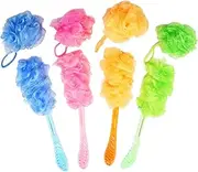 [4Pcs] Swosh Bath Shower Loofah Sponge Bath Mesh Pouf Shower Ball Body Scrubber Exfoliating Bath Sponge for Women and Men, Set of 4, Colorful