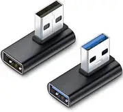 AuviPal 90 Degree USB 3.1 Adapter (2 Pack), Right and Left Angle USB A Male to Female Connector Extender for PC, Laptop, USB A Charger, Raspberry Pi and More