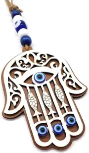 - Wooden Hamsa Wall Ornament to Decor Home, or Hang in a Car, to Keep Away the B