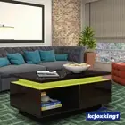 LED Light Coffee Table Storage Living Room Furniture 2 Drawers 1 Shelf Black