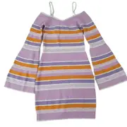 Alice McCall Sz 4 Purple Stripe Milano Knit Rainbows Flare Sleeve Dress $340