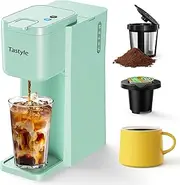 [Tastyle] Hot & Iced Mini Coffee Maker, K-Cup and Ground Coffee Maker, Beer Sizes 6-14 Oz, with Recipe Book, for Home, Travel, RV, Office and Dorm, Mint