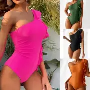 Womens Swimsuits Sexy Shoulder Bathing-Suits Ruffle Swimwear