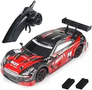 Dodoore Remote Controlled Car 40 km/h RC Car Drift 1/14 4WD 2.4 GHz 30 Minutes Fun RTR Stepless Speed LED Lights Replaceable Drift Racing Tyres Children's Gifts Red 2 Batteries