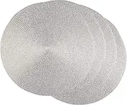 DII Round Braided & Woven, Indoor/Outdoor Placemat or Charger, Set of 4, Platinum Silver