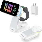 Foldable 3 in 1 Wireless Charger for MagSafe iPhone, Soflame 3 in 1 Magsafe Wireless Charger, Compatible with iPhone16/15/14/13/12, iWatch10/9/Ultra2/8/Ultra/SE2/7/6/SE/5/4/3, AirPods2/3/4 Pro (White)