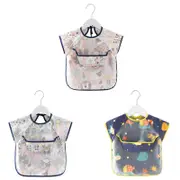 Nevenka 3 Pcs Short Sleeve Waterproof Bib with Crumb Catcher Pocket for 0-3 Years-A