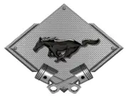 Mustang Black Pony Silver Carbon with Pistons Steel Sign