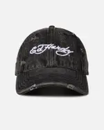 [ED HARDY] Ed Hardy Distressed Denim Strapback Cap Black Wash - Size ONE ONE Black Wash