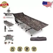 Portable Extra Wide Camping Cot with Storage Bag - Supports 500lbs, Camo Design