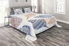 Seashell Quilted Coverlet & Pillow Shams Set, Maritime Sealife Sea Print