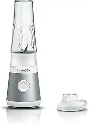 Bosch VitaPower Series 2 MMB2111T Mini Blender, Tritan ToGo Bottle 0.6 L, Drinking Lid, 4-Blade Knife, Shatterproof, Dishwasher Safe Parts, 450 W, Silver