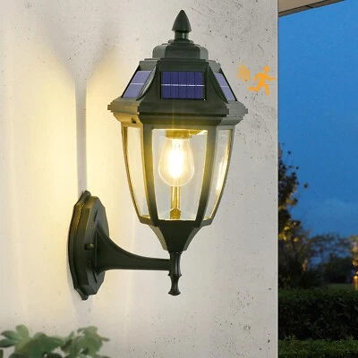 Solar Porch Lights Outdoor 1 Pack, Dusk to Dawn Motion Sensor Solar Sconce Li...