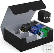 [Beborpa] Leather Card Deck Case unsleeved 1800+ Piece Organizer for Trading Cards, Commander Guard Card Holder, Card Storage Box, Magnetic Closure Suitable for Game, Sport, TCG (Gray)