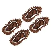 4Pcs Washable Cleaning Shoes Cover Multifunction Chenille Mop Slippers Brown