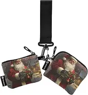 [XYMZR] Mini Zip Around Wristlet keychain Wallet Santa Bell Christmas Tree for Women Personalized Pattern Detachable Dual Pouch Wristlet Portable Wallet Phone Coin Purse, Multi-colored, One Size