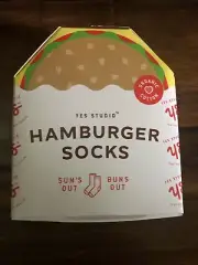 New YES STUDIO BOXED HAMBURGER BURGER SANDWICH FOOD DESIGN SOCKS PAIR OSFM
